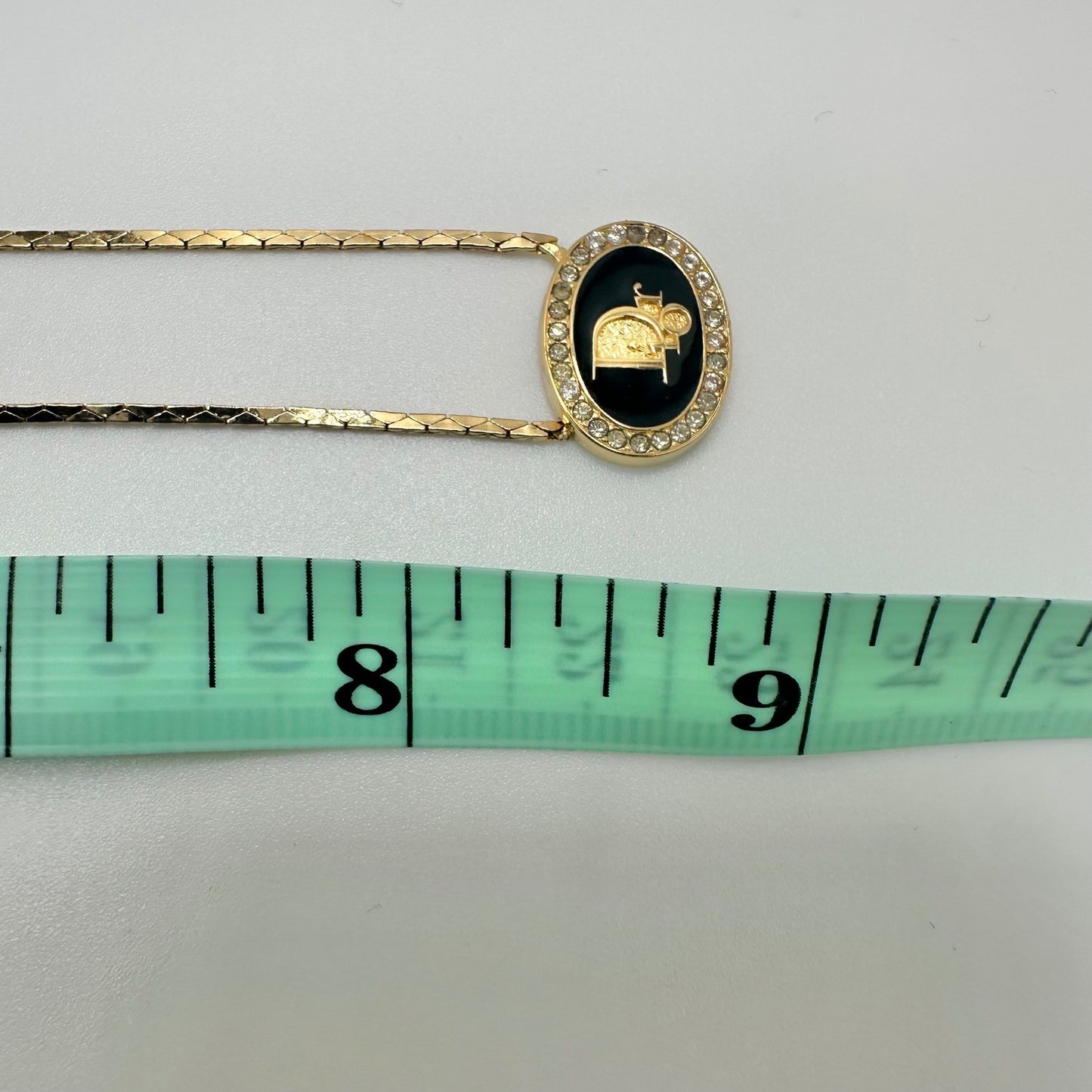 Christian Dior Necklace Gold Tone Rhinestone Logo Pendant Designer Jewelry