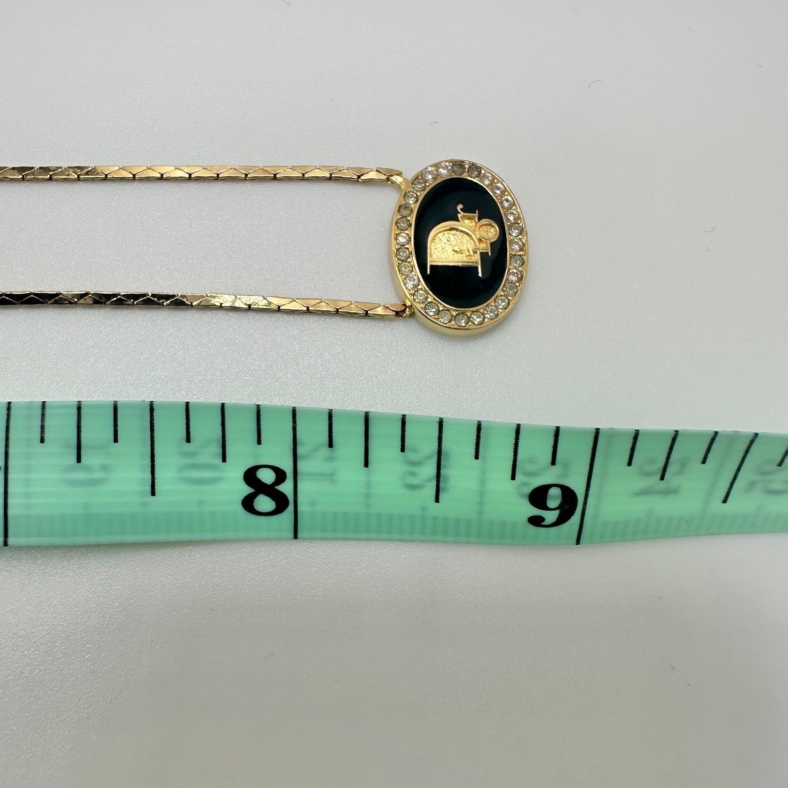 Christian Dior Necklace Gold Tone Rhinestone Logo Pendant Designer Jewelry