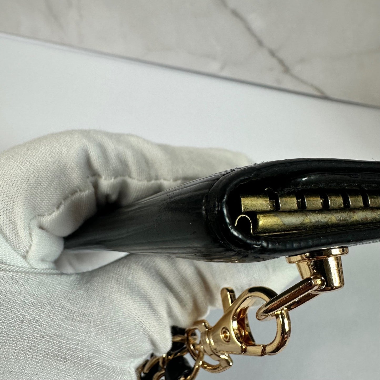 Louis Vuitton Epi Leather Key Holder Case Black Gold Chain Accent Vintage