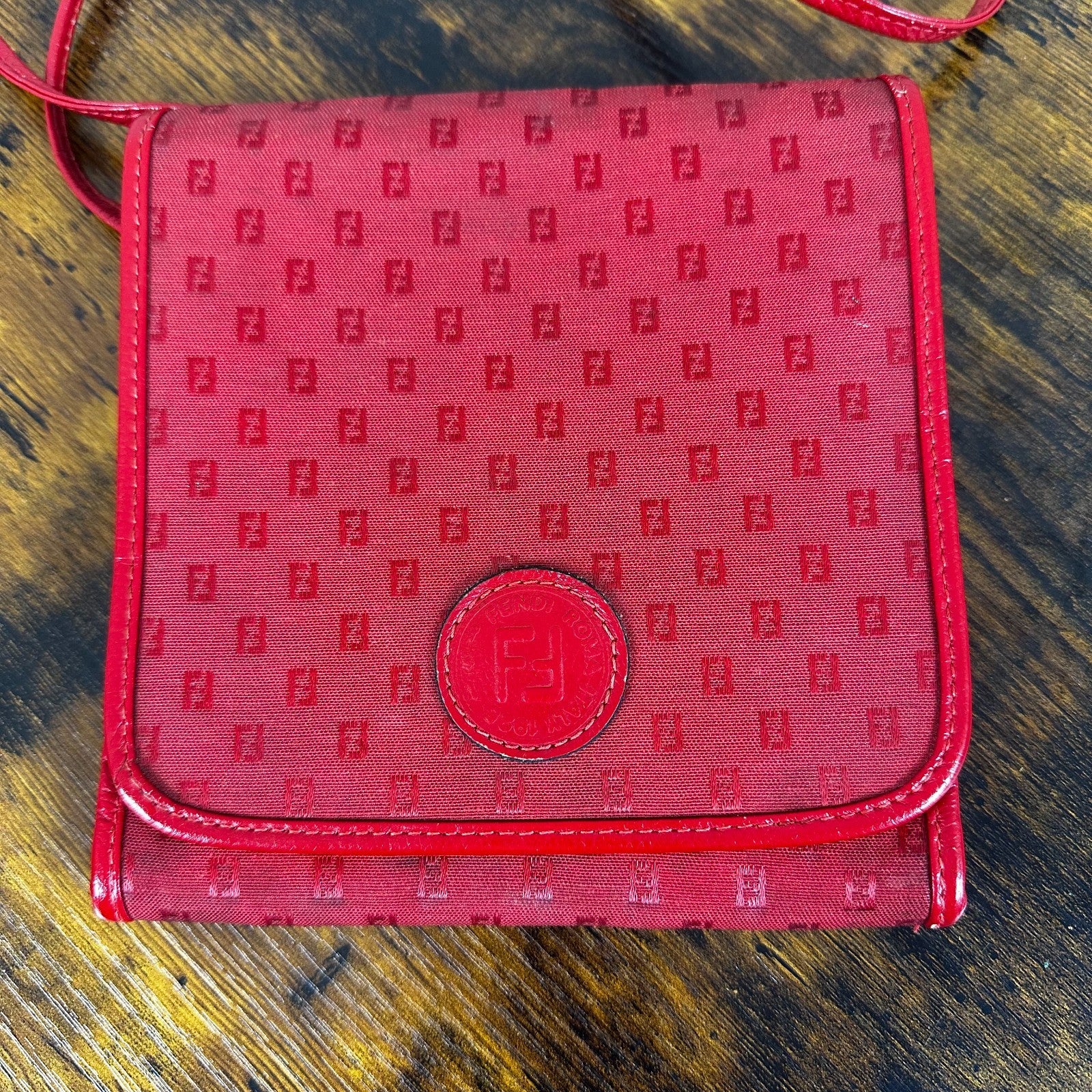 Fendi Red Monogram Logo Pattern Square Shoulder Bag Crossbody Purse Made In Ital