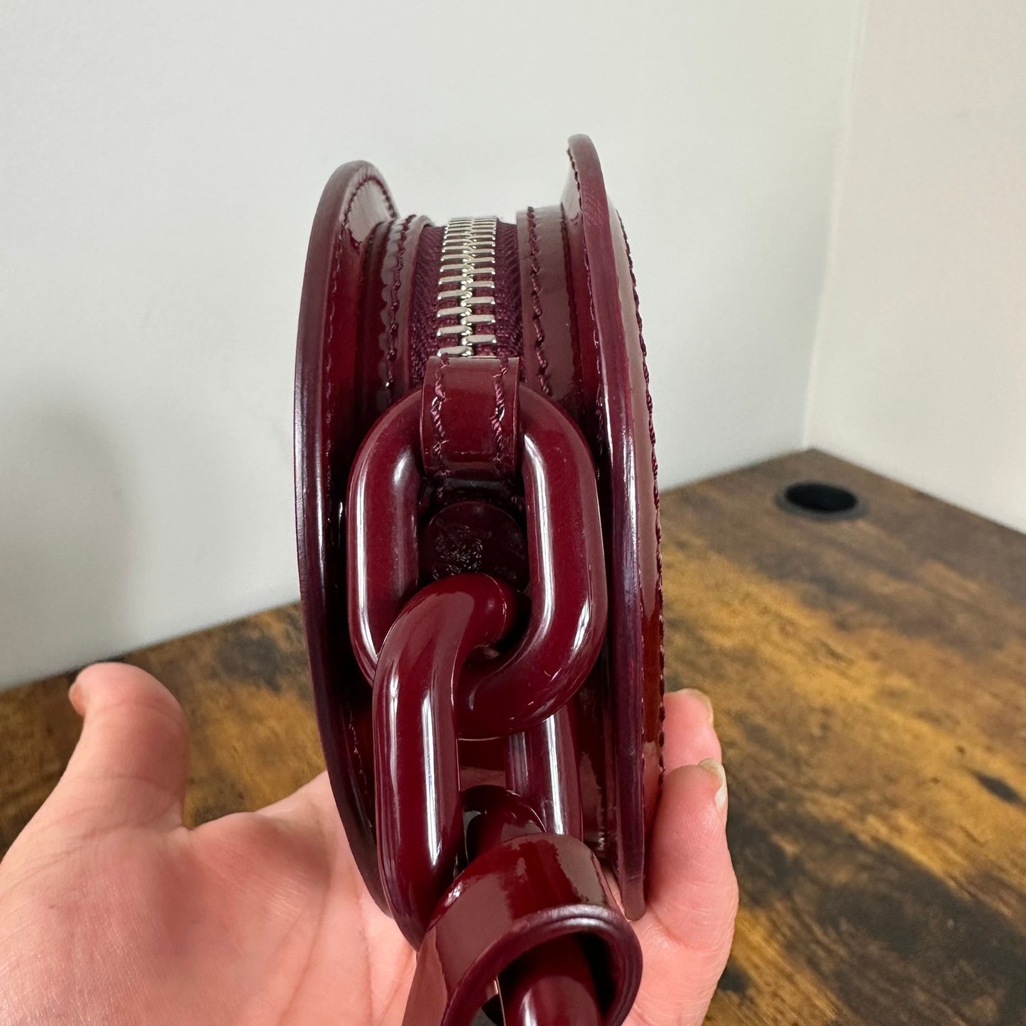 Rare Burberry Patent Leather Round Studded Crossbody Mini Nova Check Italy