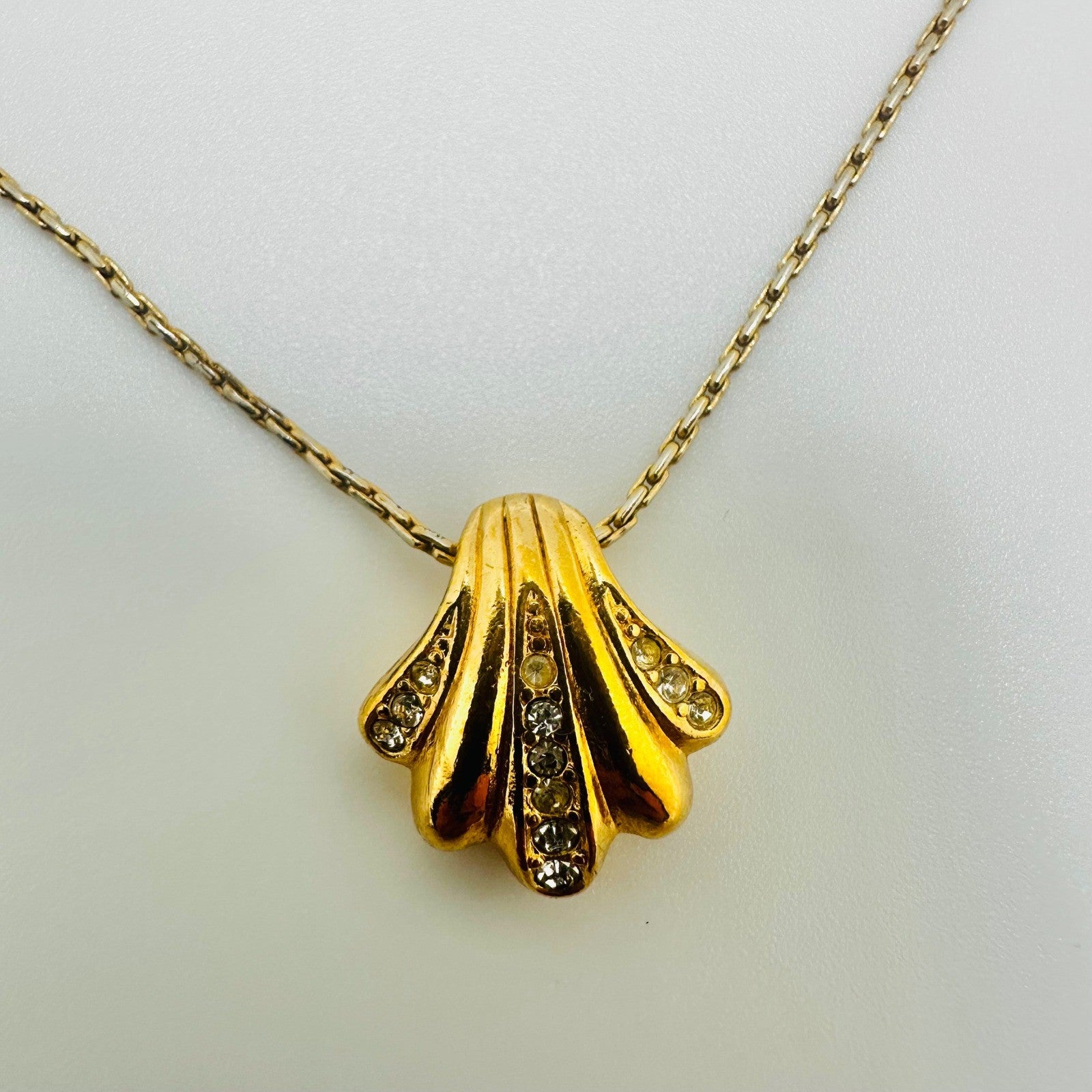 Vintage Christian Dior Gold Rhinestone Pendant Necklace Germany CD Logo