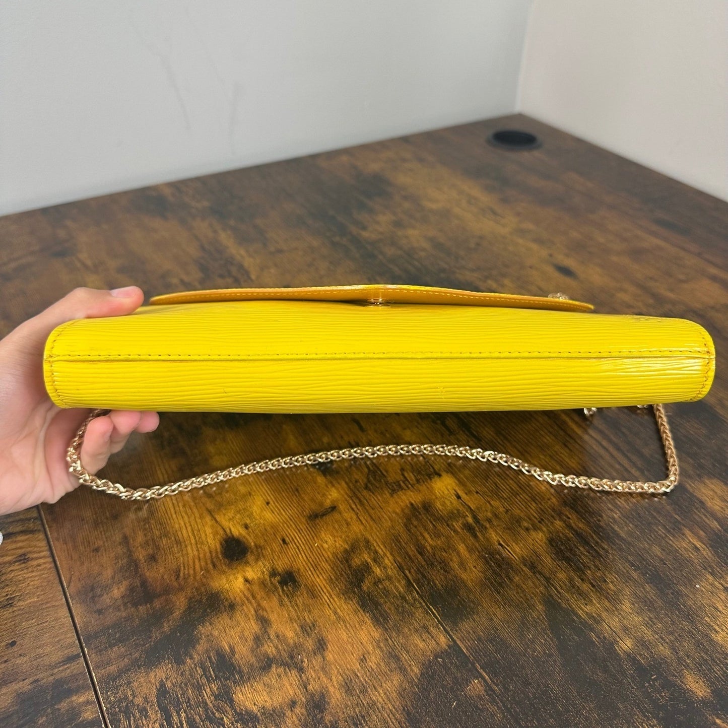 Louis Vuitton Epi Leather Art Deco Clutch Bag Yellow Vintage Authentic