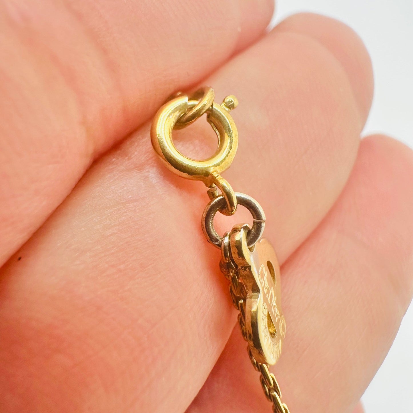 Vintage Christian Dior Gold Rhinestone Pendant Necklace Germany CD Logo