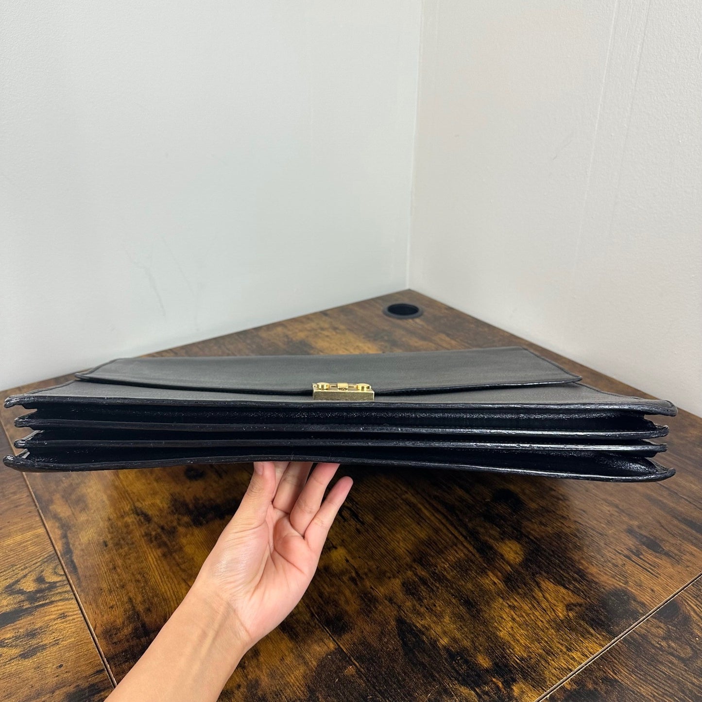 Salvatore Ferragamo Leather Briefcase Black Gold Hardware Made in Italy Business