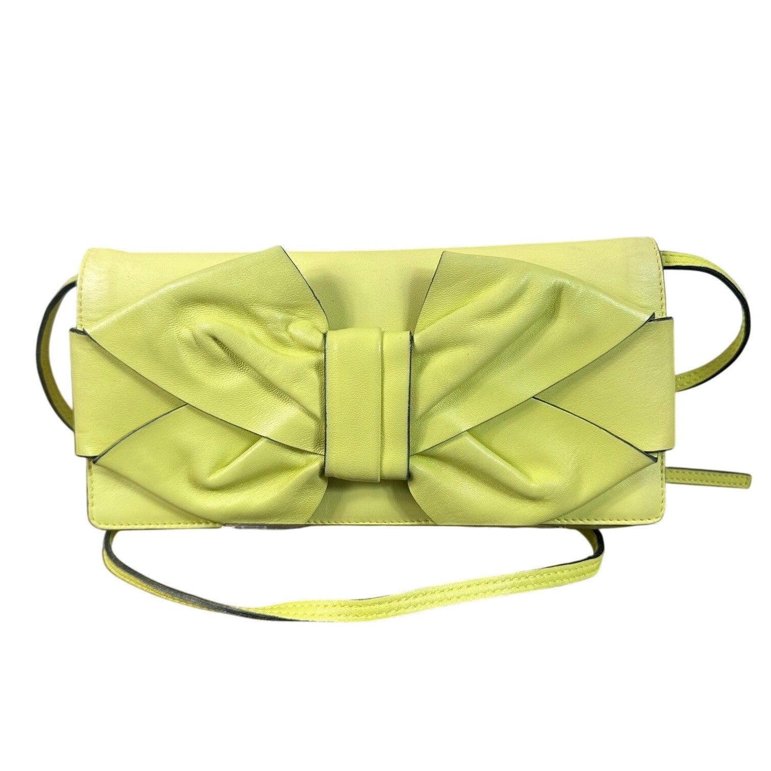 Valentino Garavani Bow Bag Clutch Shoulder Bag Light Yellow Leather