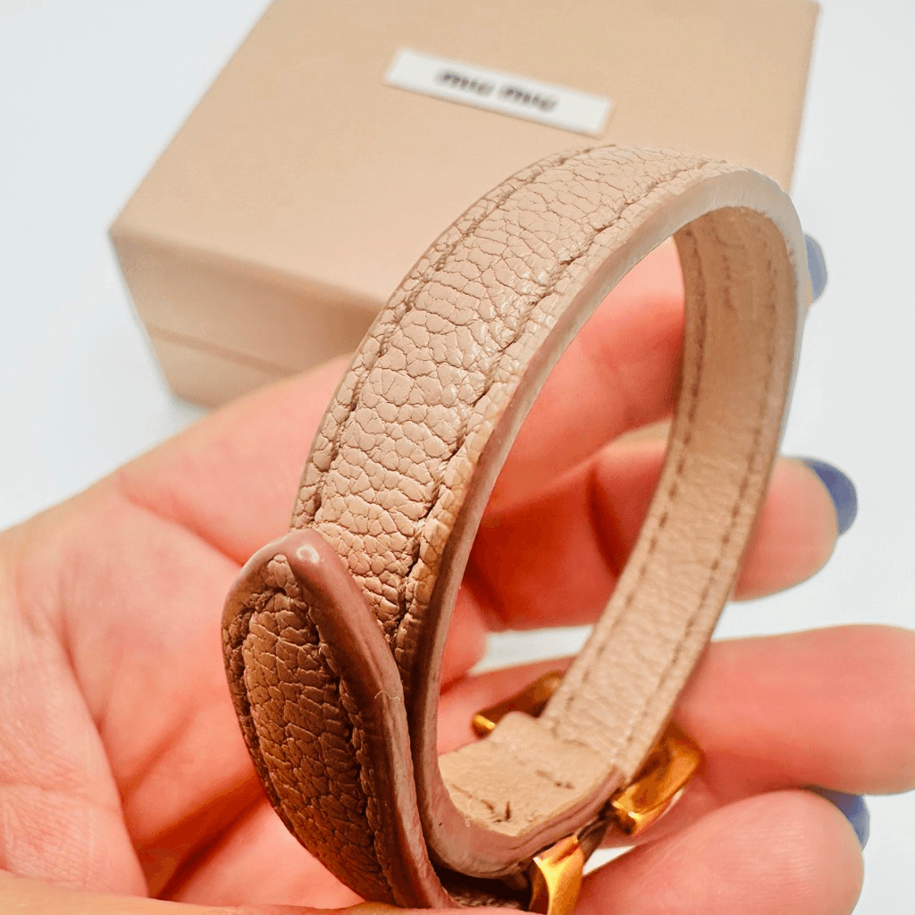 Miu Miu Heart Charm Pink Leather Bracelet With Box