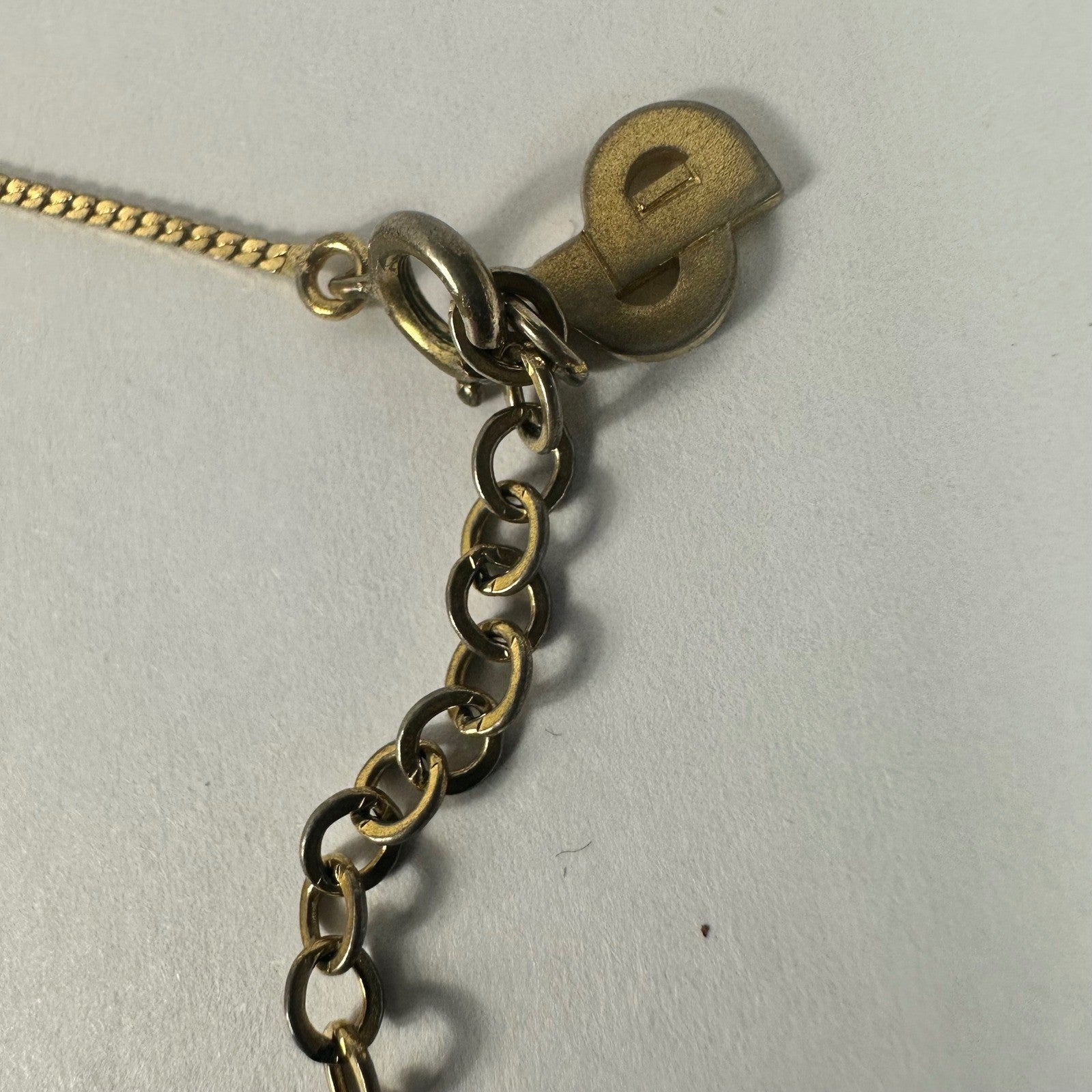 Vintage Christian Dior Necklace Gold Tone Pendant Logo Charm