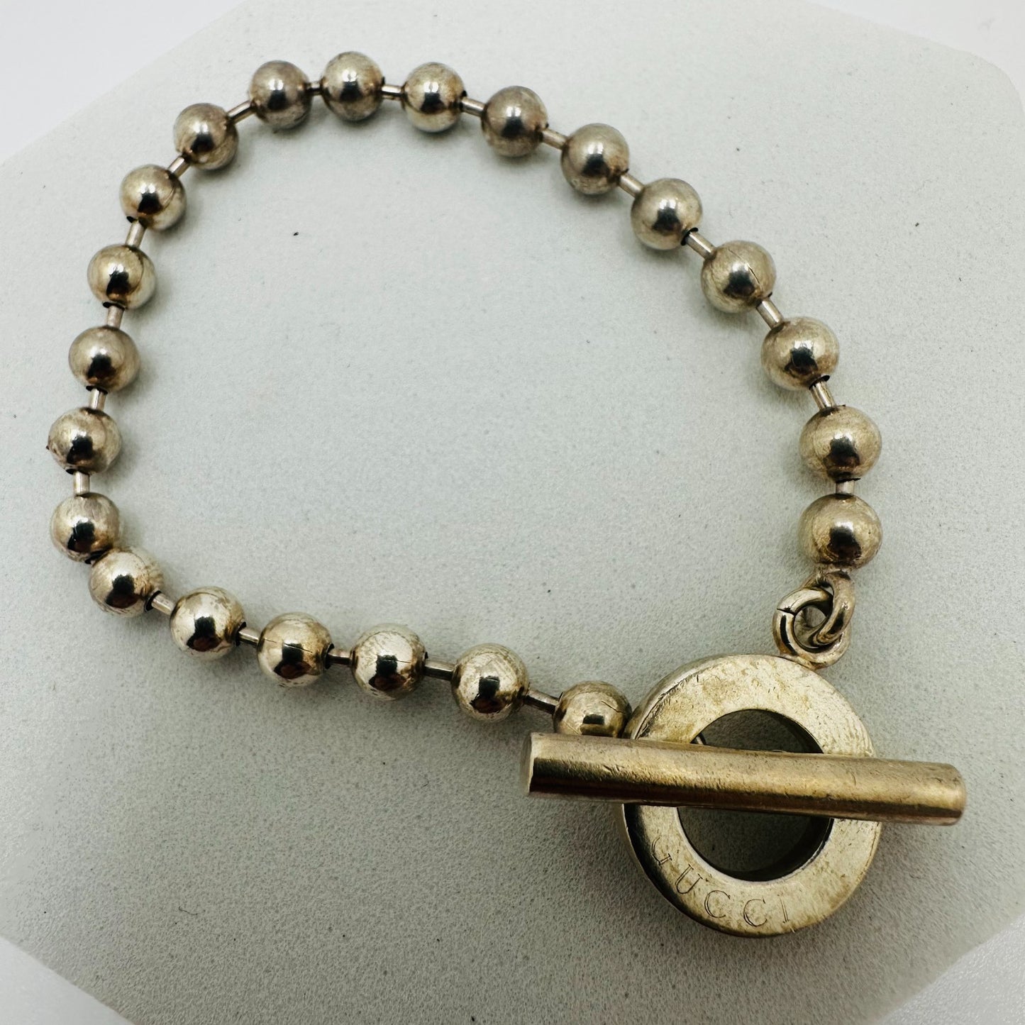 Gucci Silver Ball Chain Toggle Bracelet Sterling Silver Beaded Italian Fine Jewe