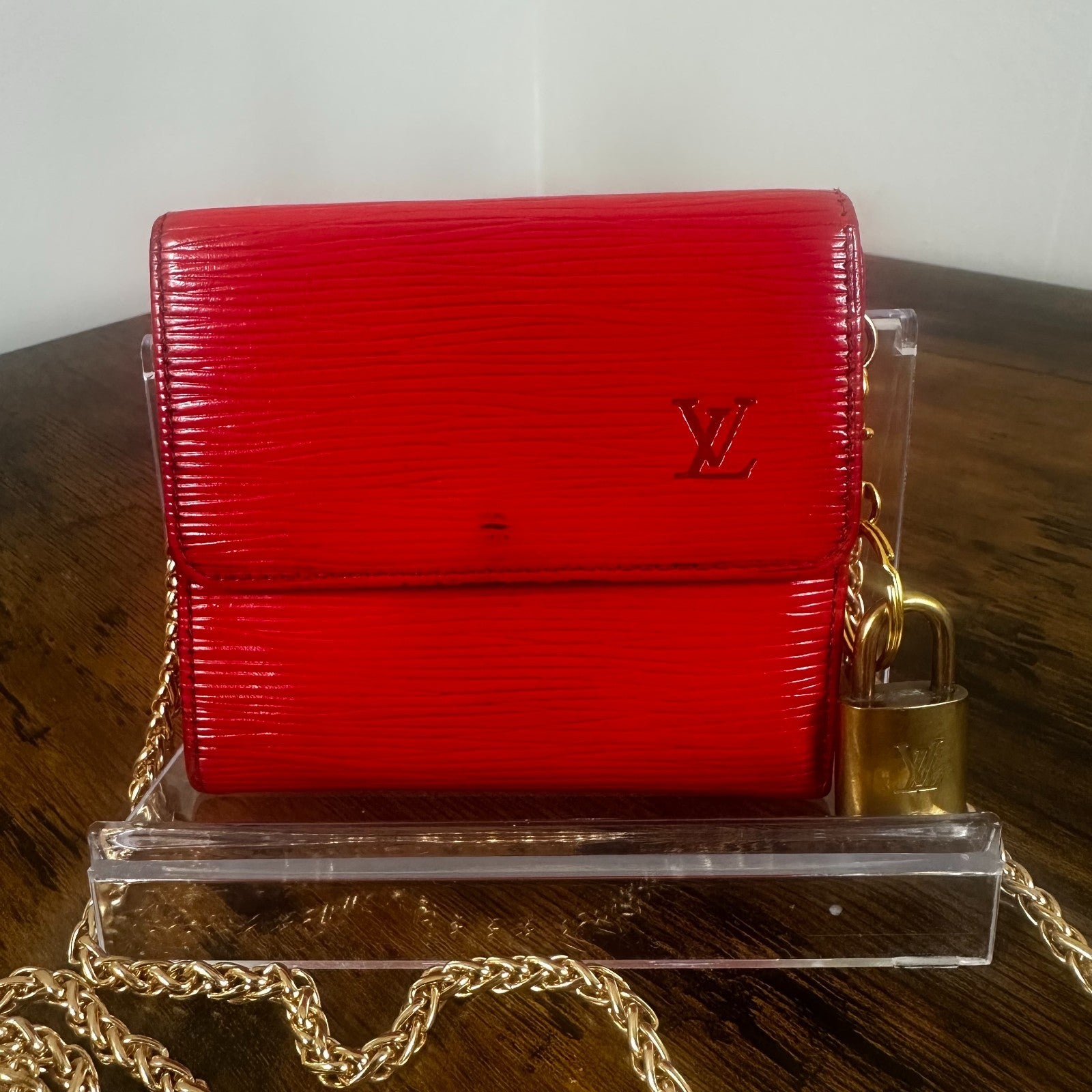 Louis Vuitton Red Epi Leather Vintage Wallet Padlock Gold Hardware Women