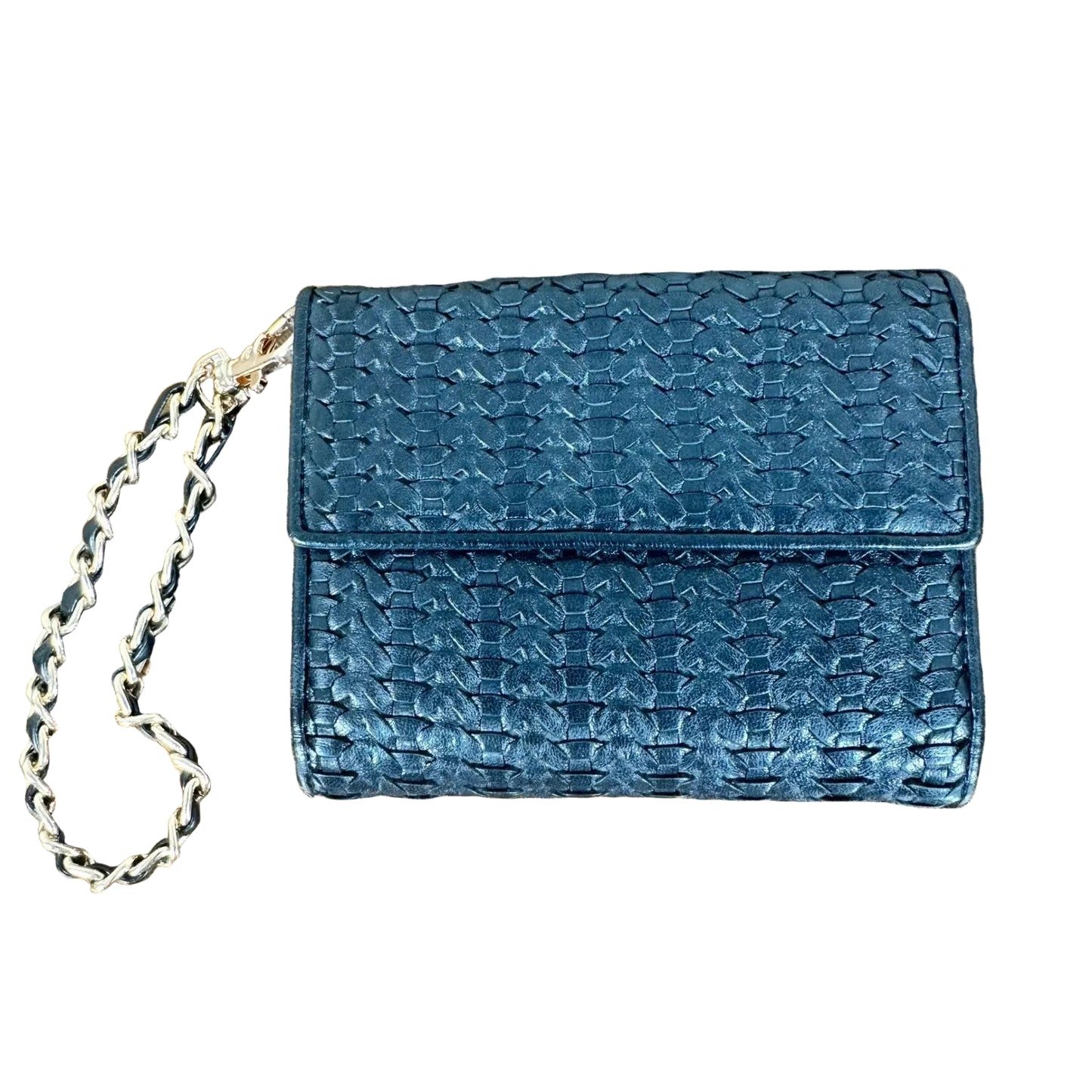 Christian Dior Black Woven Leather Wallet Wristlet Chain Strap Authentic Vintage