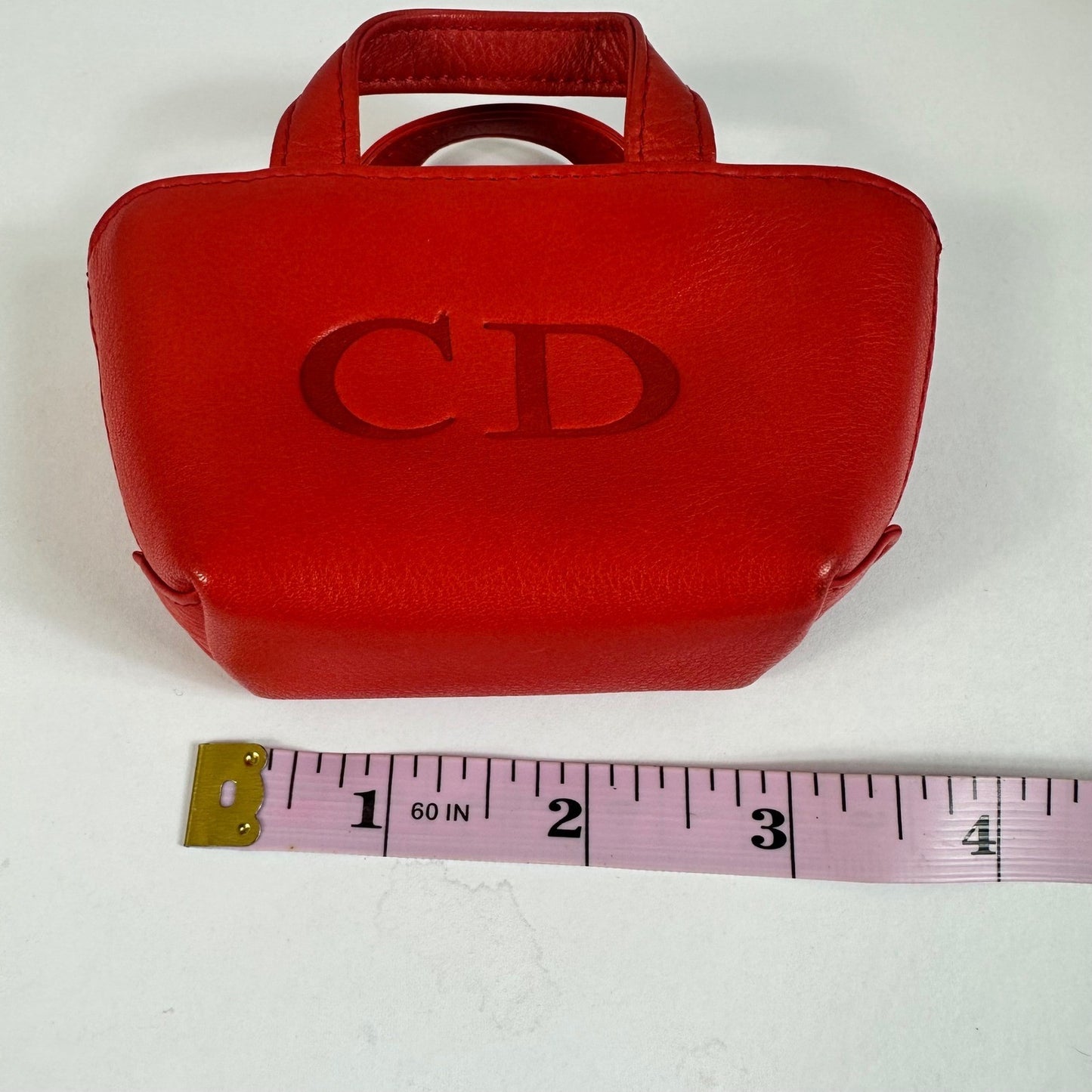 Christian Dior Red Leather Micro Tote Bag CD Logo Charm Handbag