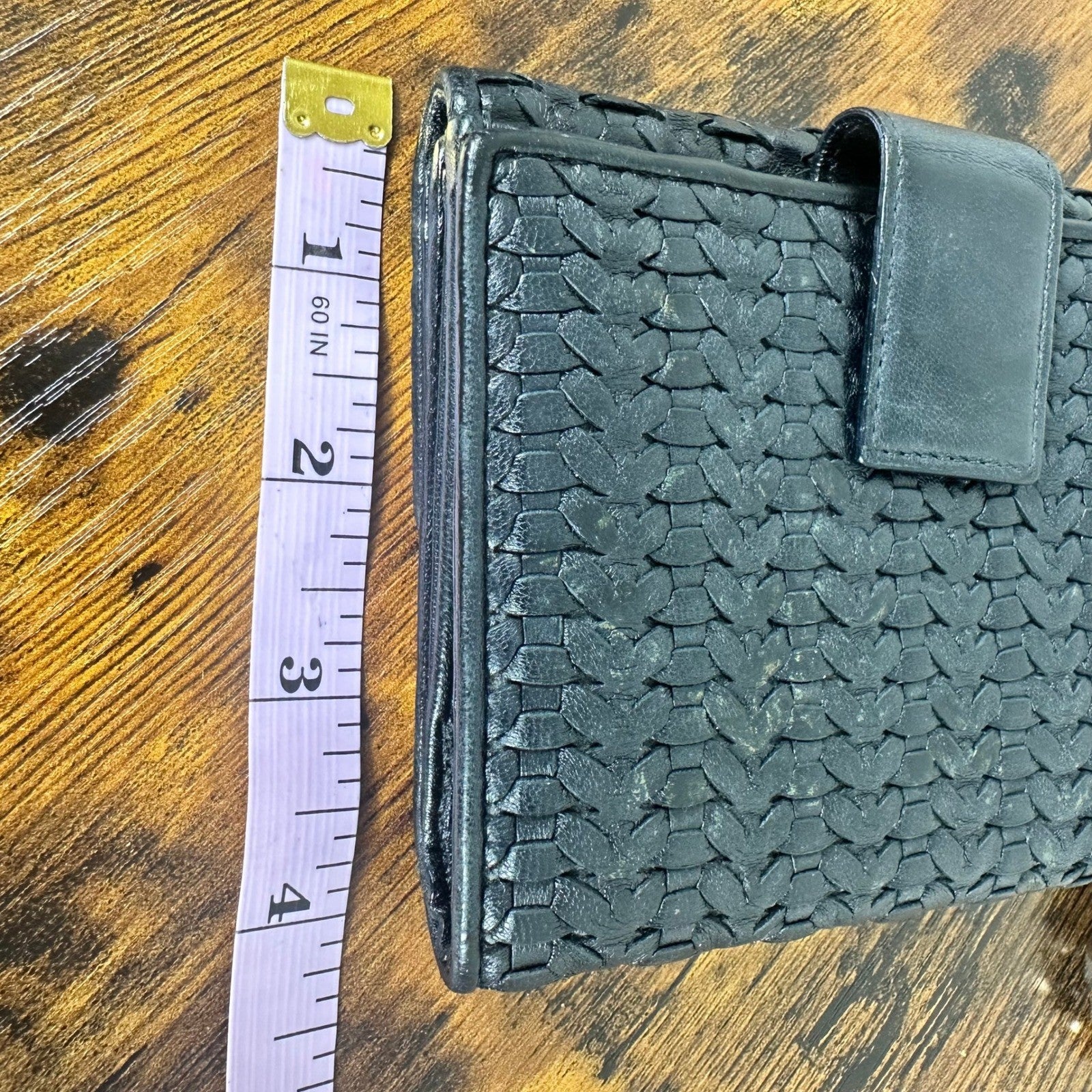 Christian Dior Black Woven Leather Wallet Wristlet Chain Strap Authentic Vintage