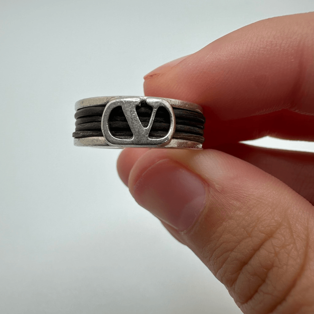 Valentino Garavani Sterling Silver Logo Ring Size 5