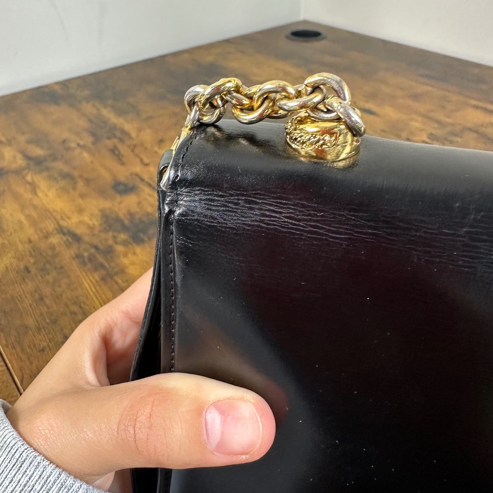 Vintage Gucci Black Leather Flap Chain Shoulder Handbag Evening Bag Authentic