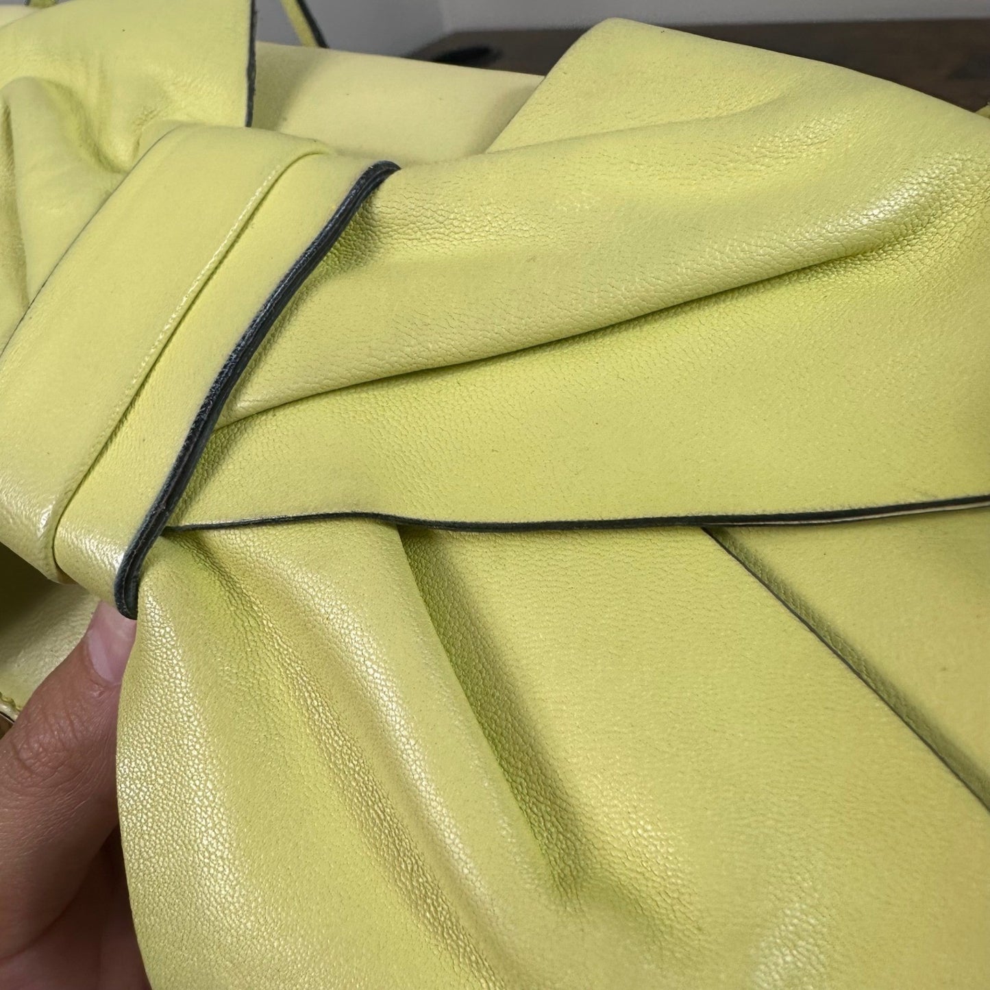 Valentino Garavani Bow Bag Clutch Shoulder Bag Light Yellow Leather