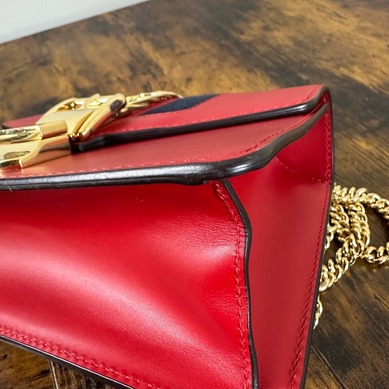 Gucci Sylvie Red Leather Chain Shoulder Bag Mini