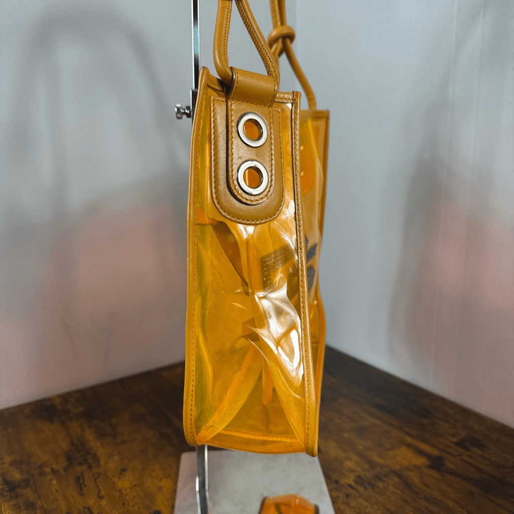 Dolce & Gabbana D&G Rhinestone Embellished Clear Orange Vinyl Tote Bag