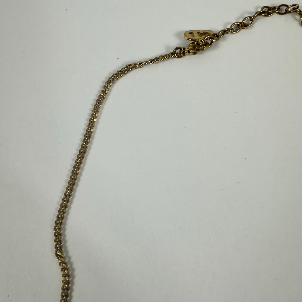 Christian Dior CD Logo Gold Tone Rhinestone Pendant Necklace