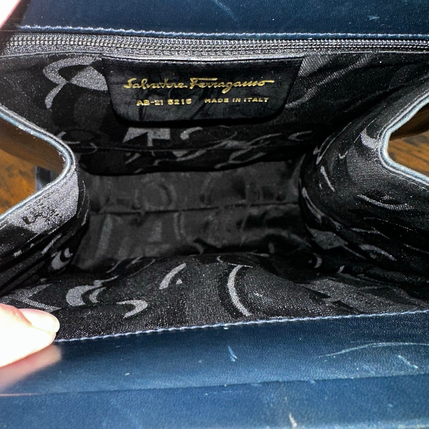 Salvatore Ferragamo Vara Vintage Shoulder Bag Navy Blue Leather