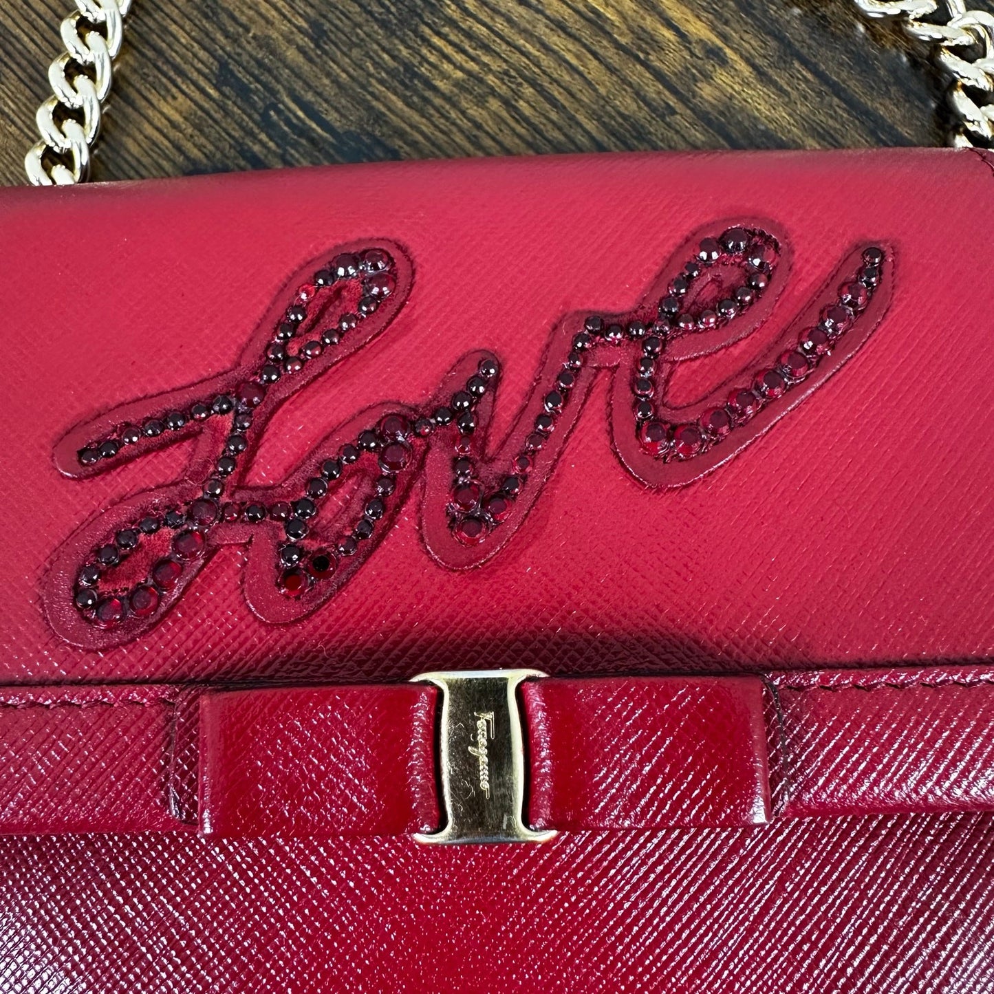 Rare Salvatore Ferragamo "Love" Compact Wallet Red Leather