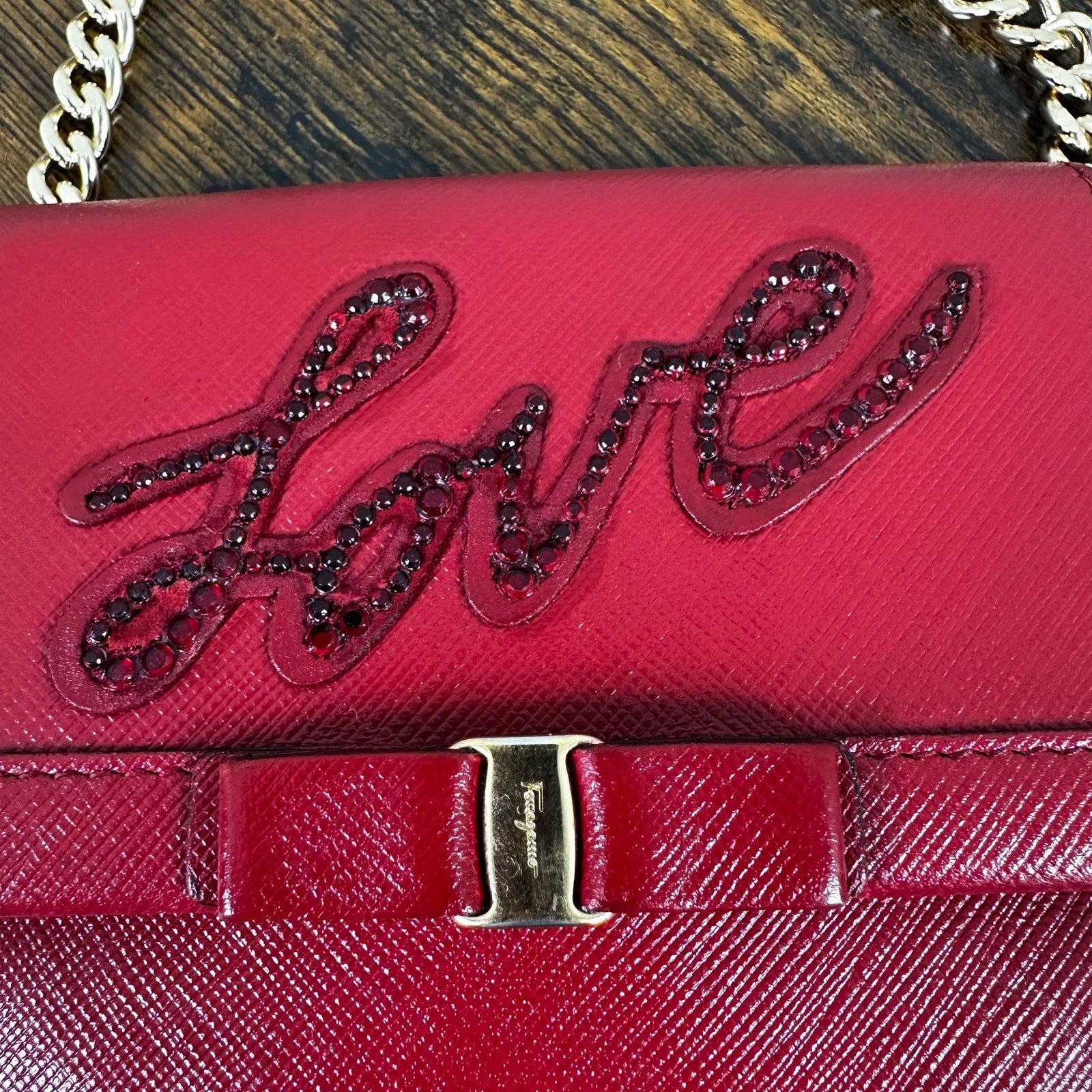 Rare Salvatore Ferragamo "Love" Compact Wallet Red Leather