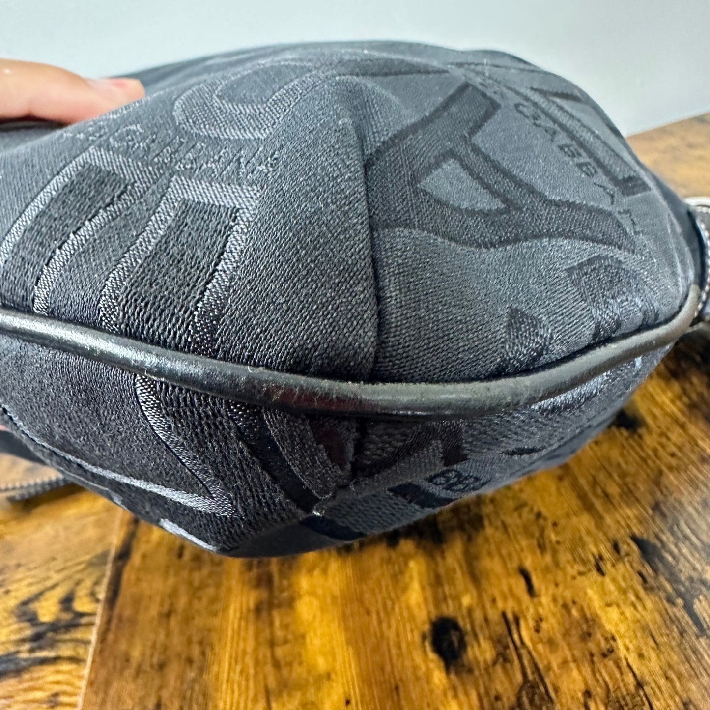 Dolce & Gabbana Black Logo Jacquard Hobo Shoulder Bag Leather Trim Ring Detail