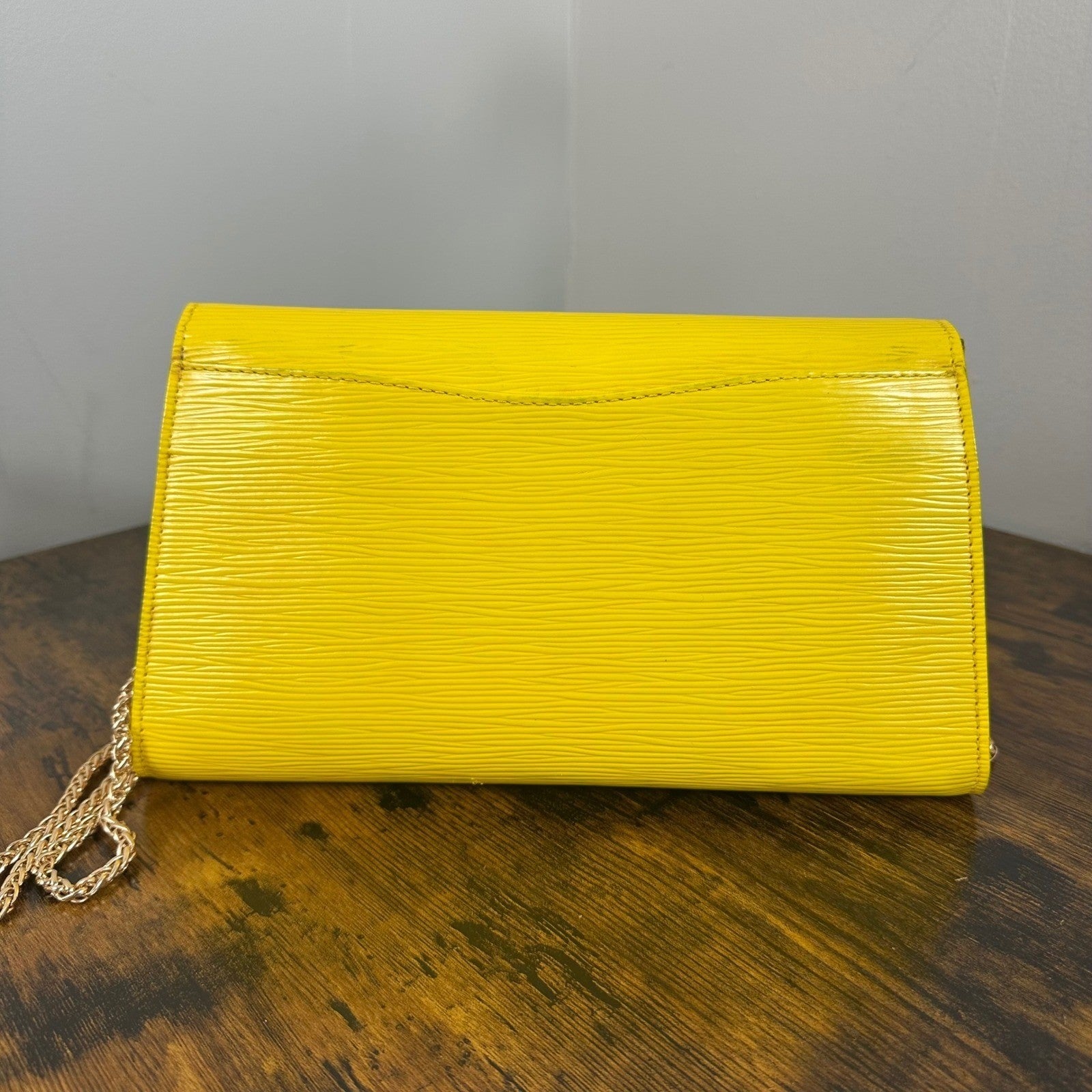 Louis Vuitton Epi Leather Art Deco Clutch Bag Yellow Vintage Authentic