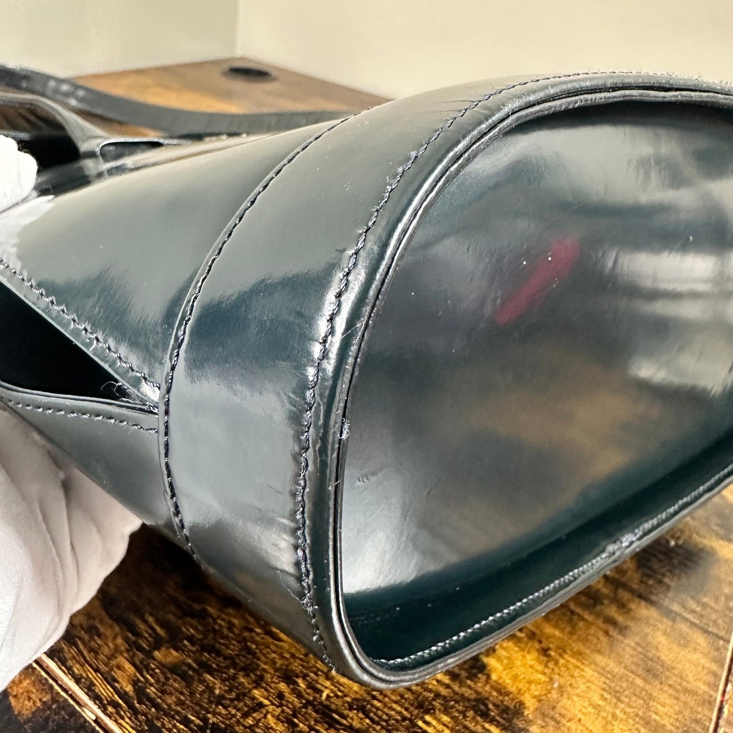 Gianni Versace Medusa Teal Patent Leather Shoulder Bag Vintage Authentic