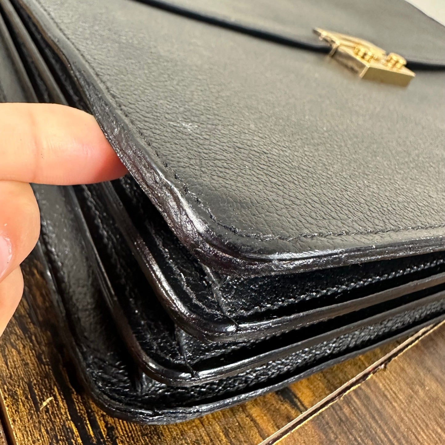 Salvatore Ferragamo Leather Briefcase Black Gold Hardware Made in Italy Business