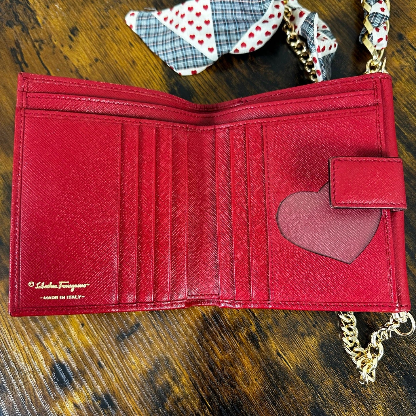 Rare Salvatore Ferragamo "Love" Compact Wallet Red Leather