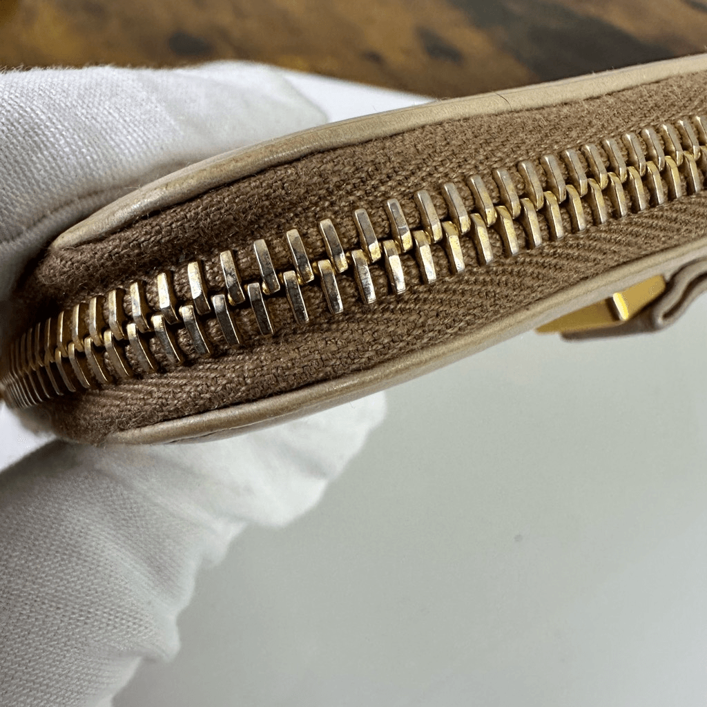 Prada Ribbon Beige Long Zippy Wallet Full Zip Leather