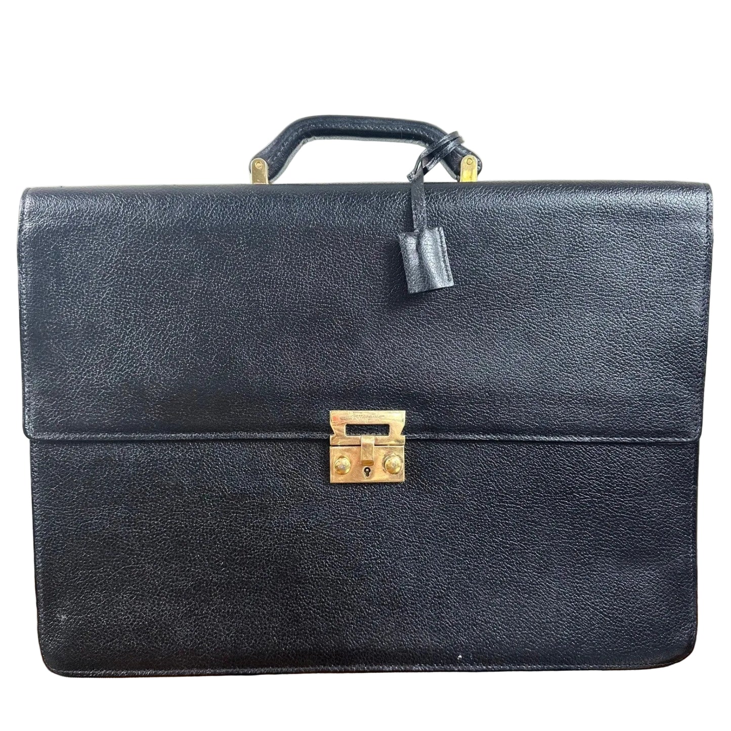 Salvatore Ferragamo Leather Briefcase Black Gold Hardware Made in Italy Business