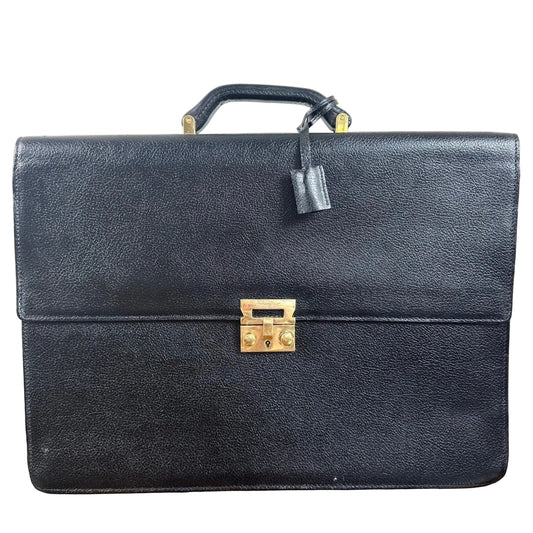 Salvatore Ferragamo Leather Briefcase Black Gold Hardware Made in Italy Business