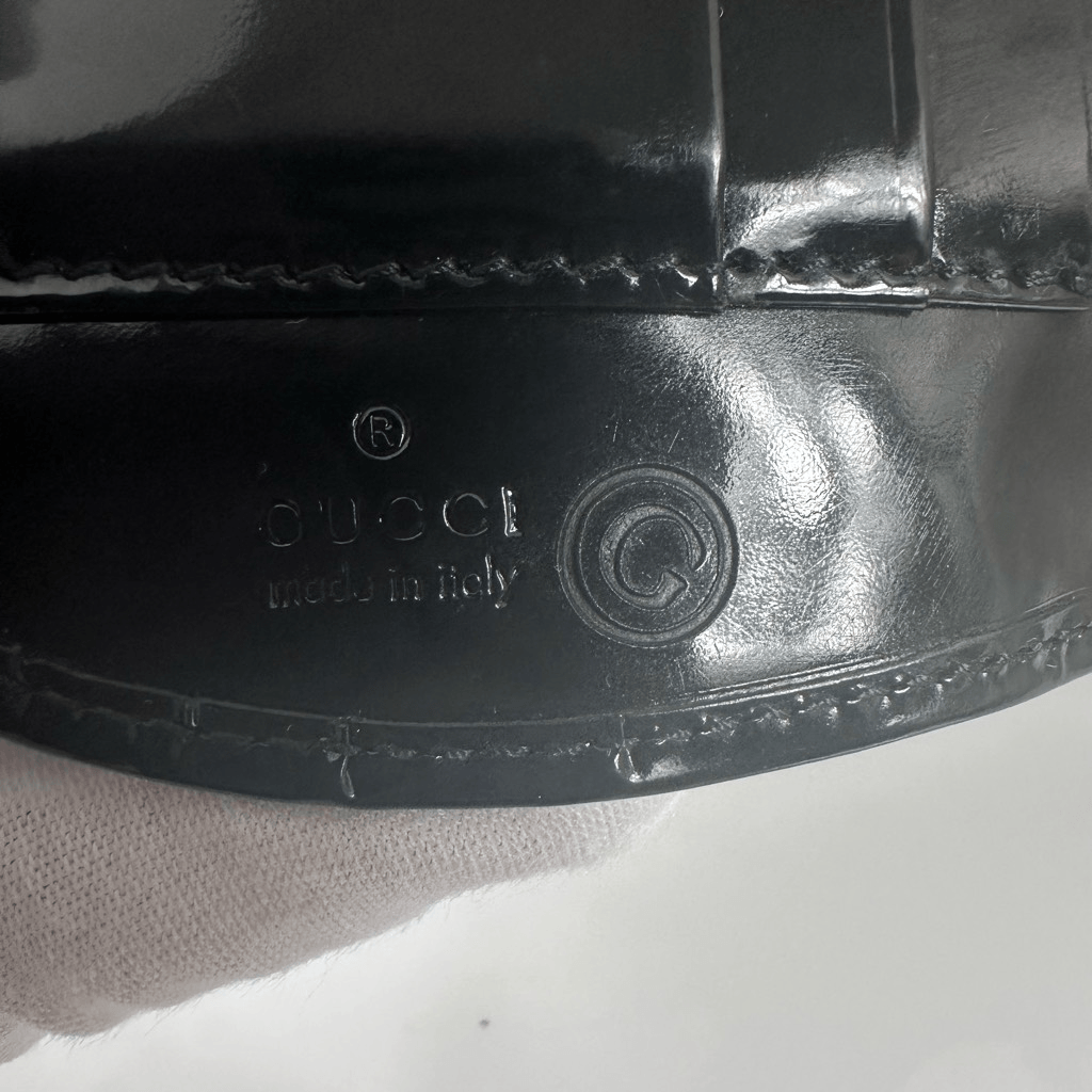Gucci Wallet Black Patent Leather Belt Buckle Clip