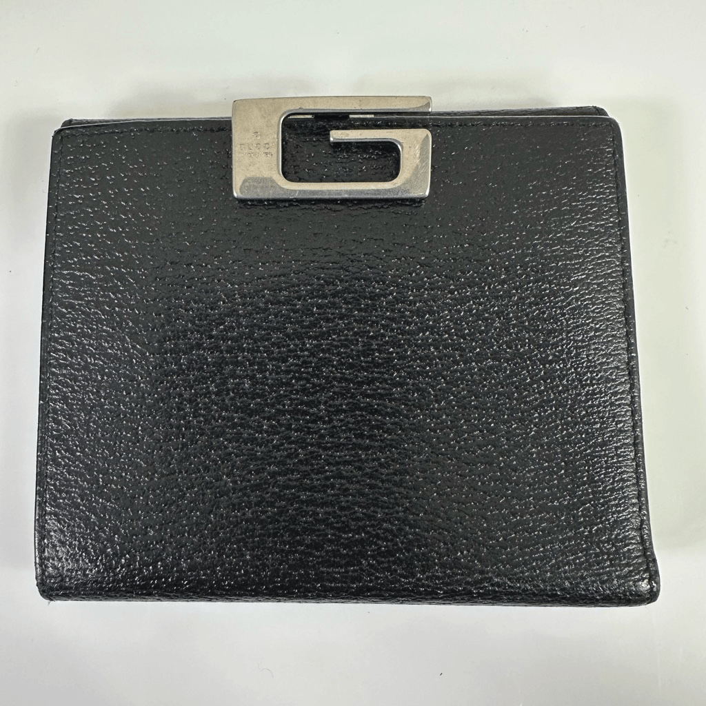 Gucci G Logo Clip Black Leather Wallet