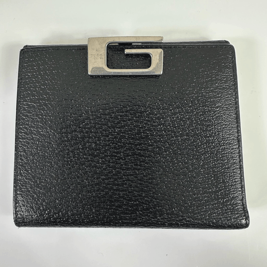 Gucci G Logo Clip Black Leather Wallet