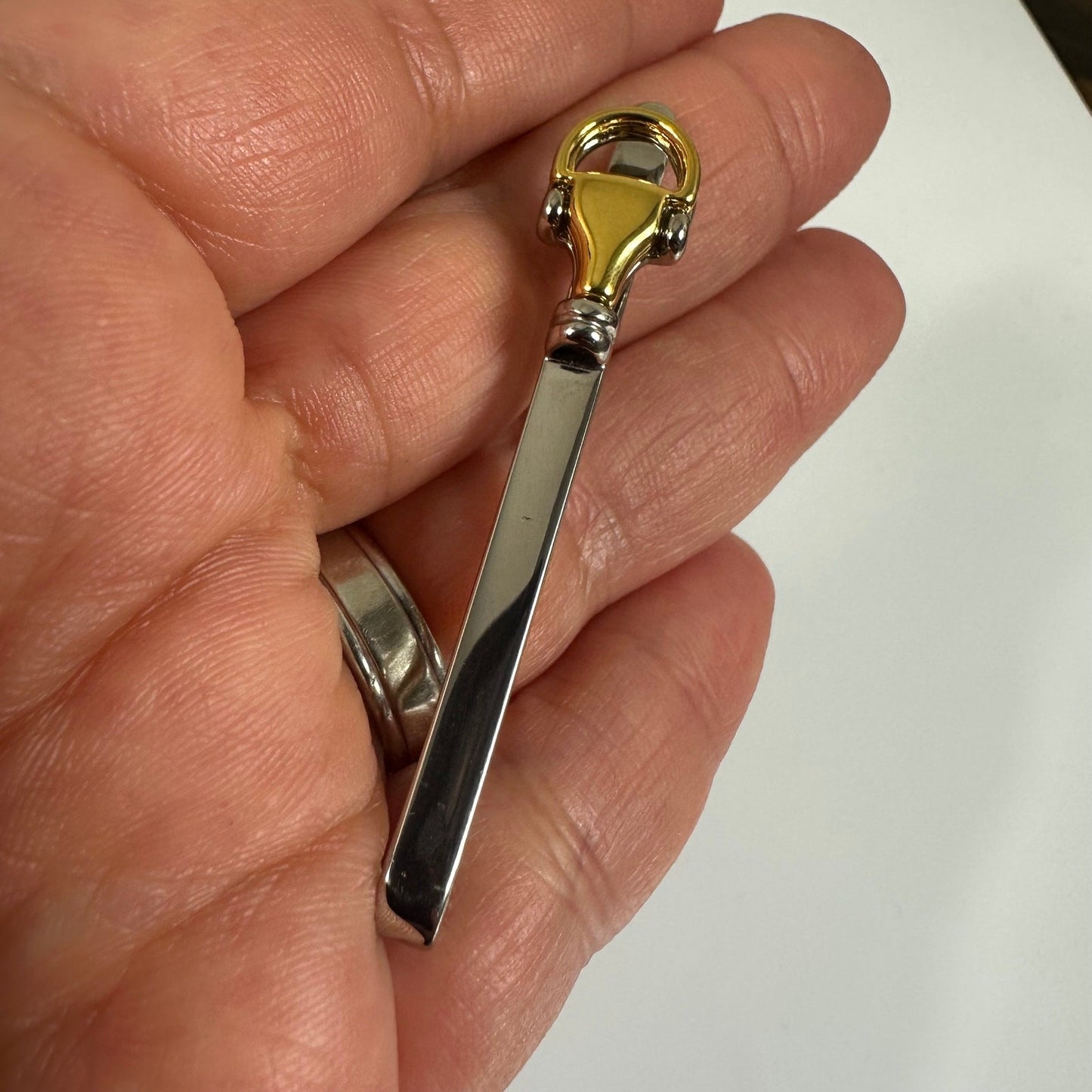 Gucci Horsebit Two Tone Tie Bar - Gold and Silver Authentic