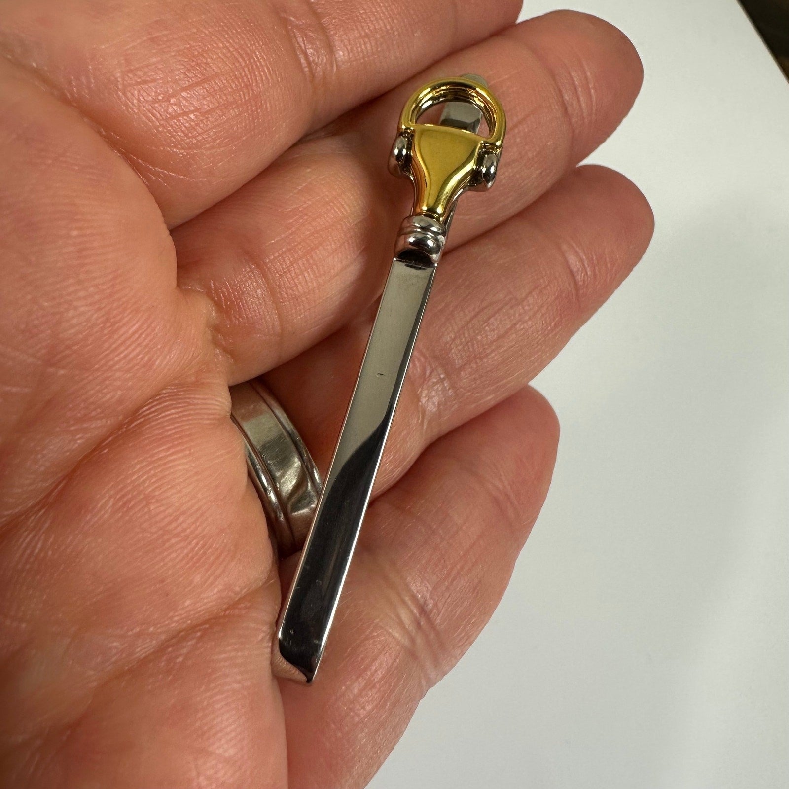 Gucci Horsebit Two Tone Tie Bar - Gold and Silver Authentic