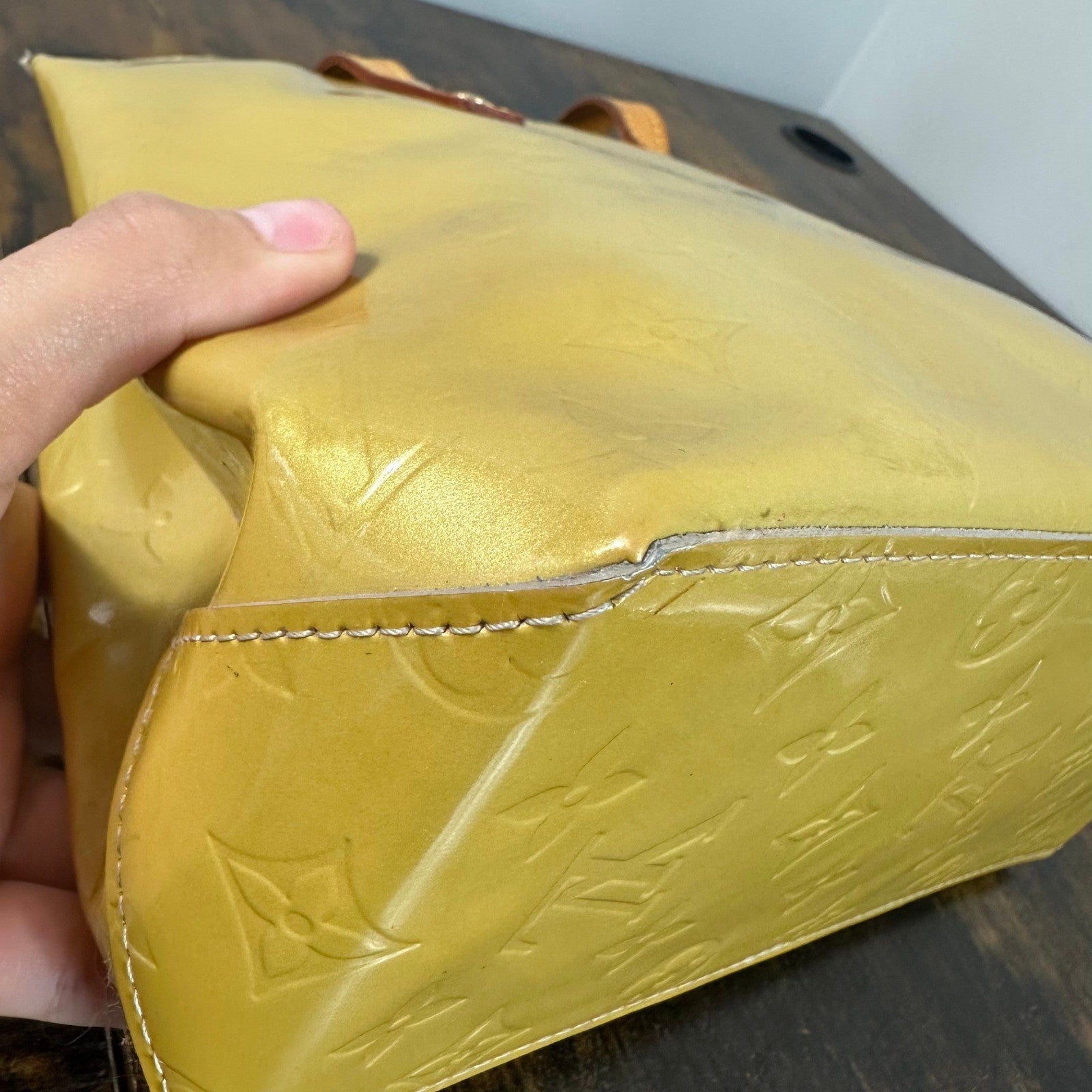 Louis Vuitton Monogram Vernis Reade PM Yellow Patent Leather Handbag Authentic