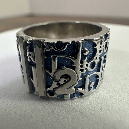 Christian Dior Vintage Trotter Ring Blue Silver Size 6