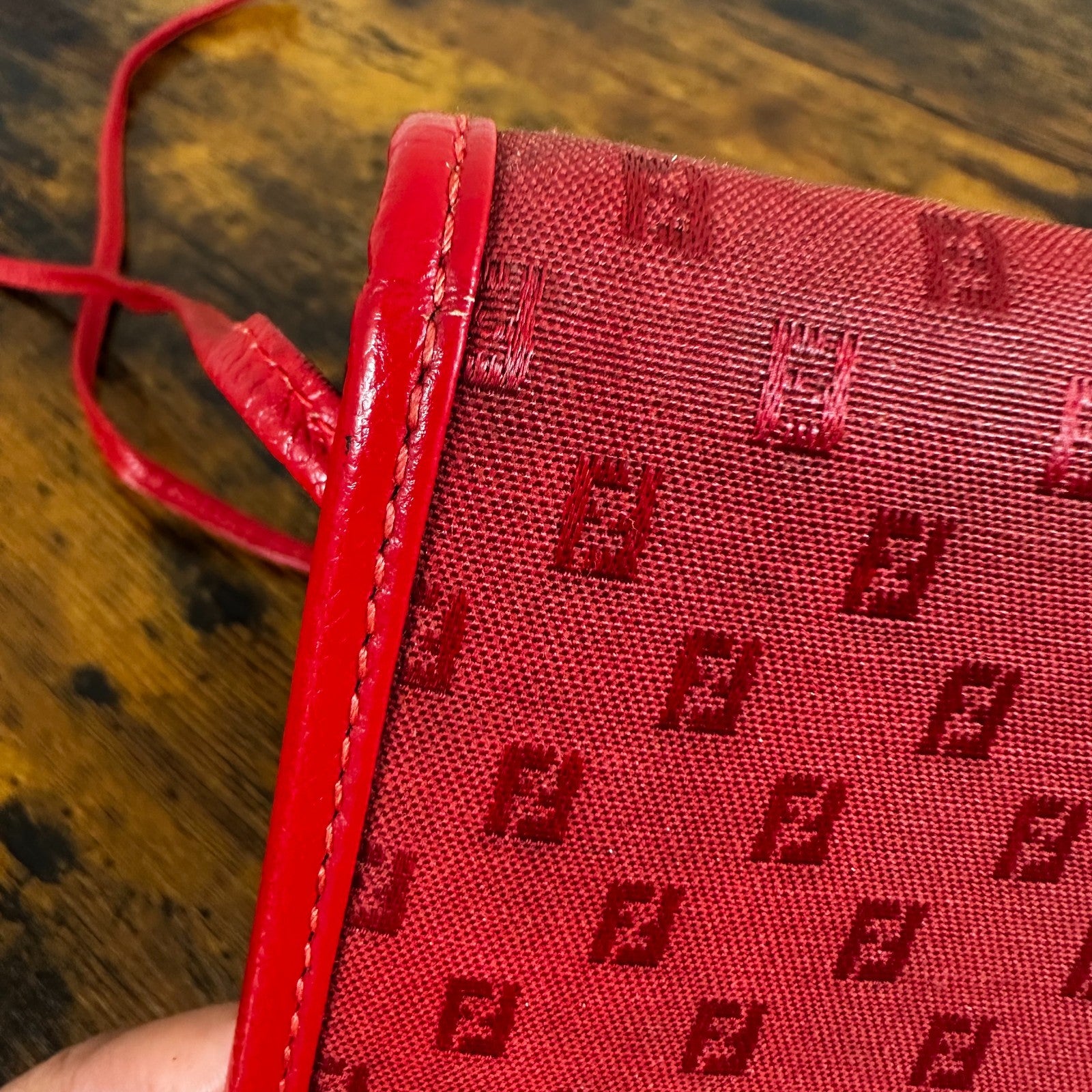 Fendi Red Monogram Logo Pattern Square Shoulder Bag Crossbody Purse Made In Ital