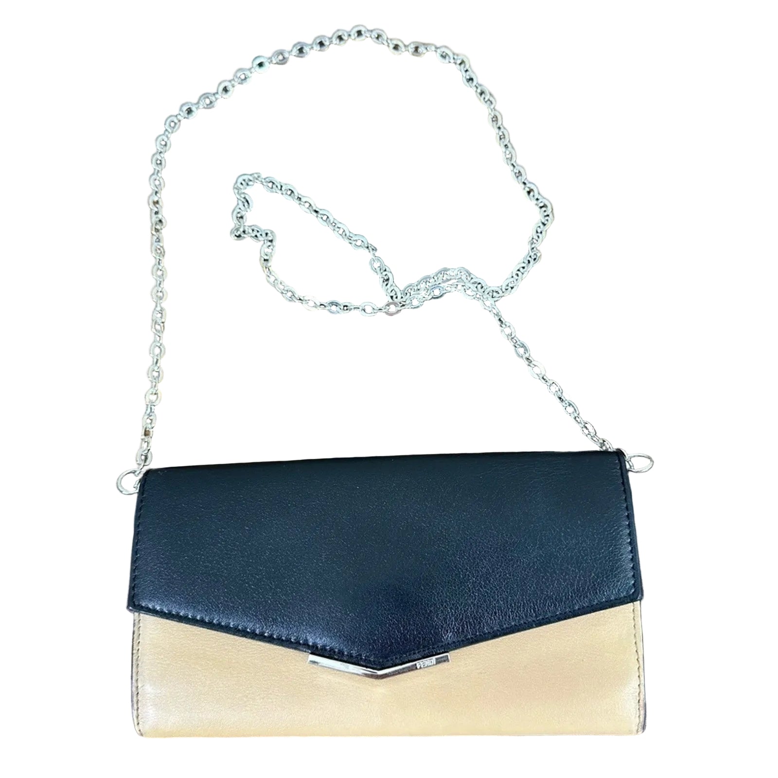 Fendi Leather Envelope Wallet Black Beige Authentic