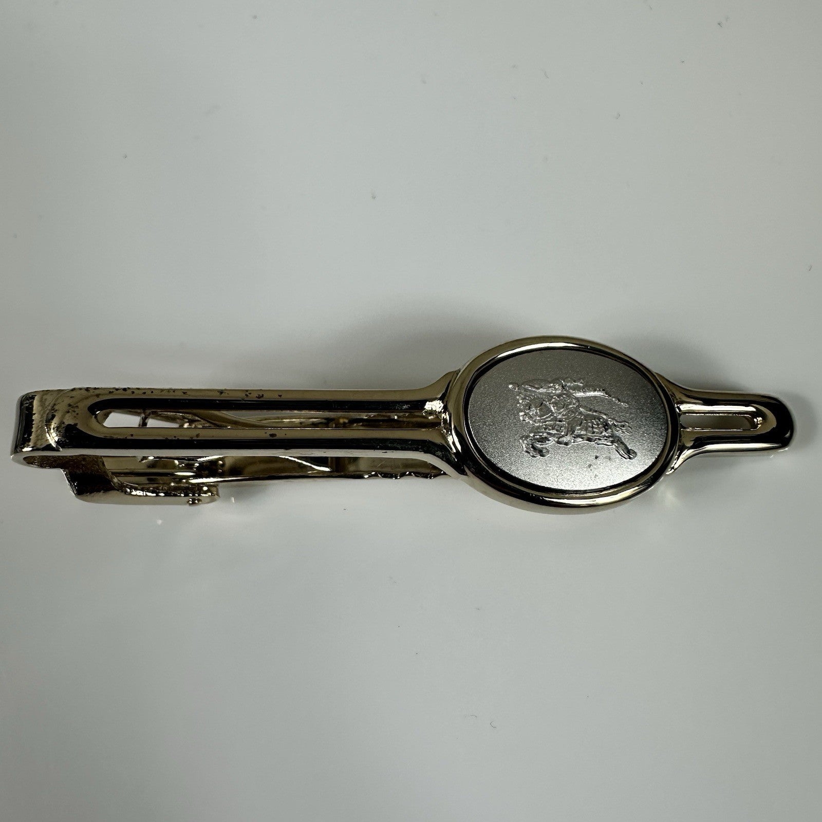 Burberry Knight Vintage Two Tone Tie Clip Gold Silver Authentic 