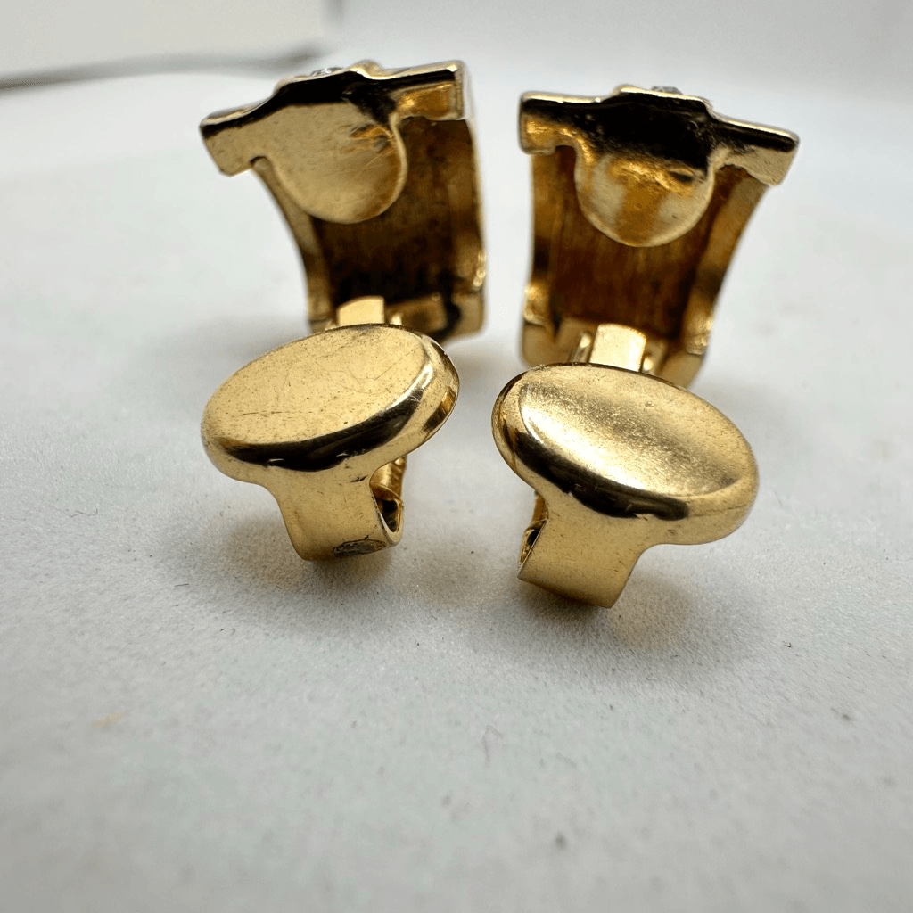 Christian Dior Gold Tone Rhinestone Small Half Hoop Clip On Earrings Vintage