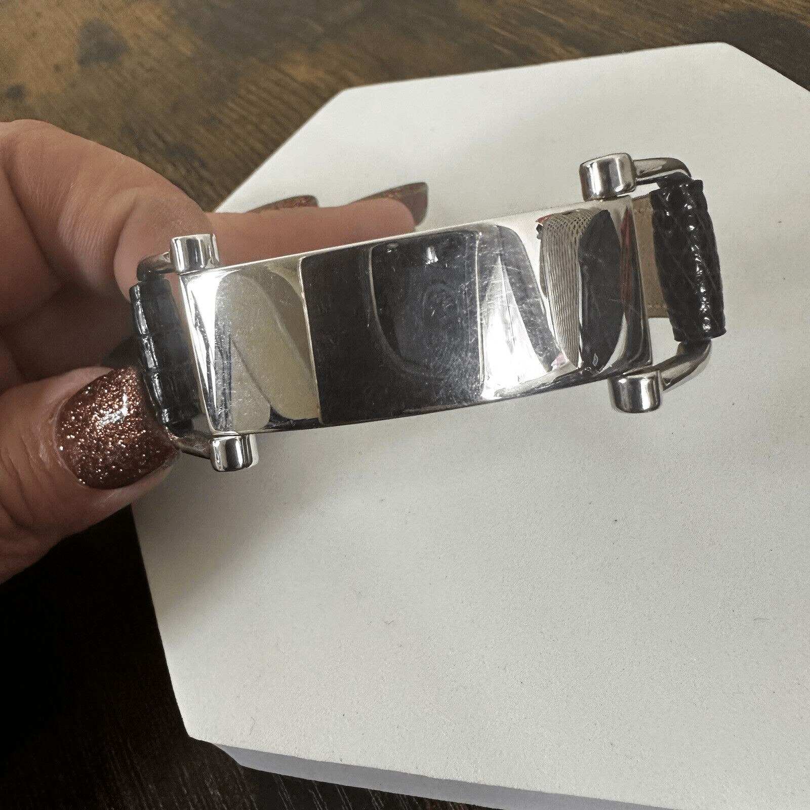 Celine Plaque Bracelet In Lizard And Brass With Certificate Of Authenticity