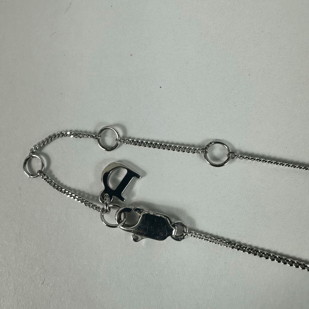 Christian Dior Letter D” Y-Drop Silver Tone Rhinestone Pendant Necklace