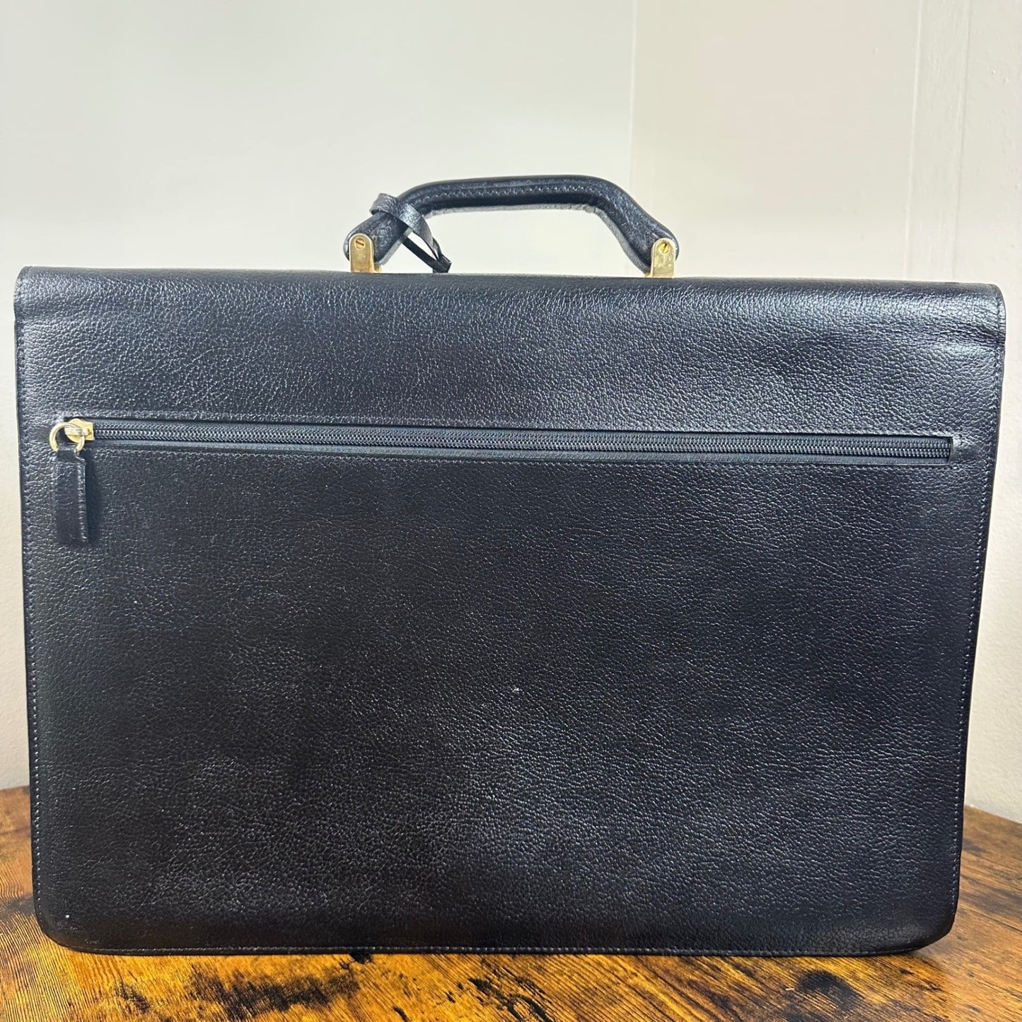 Salvatore Ferragamo Leather Briefcase Black Gold Hardware Made in Italy Business