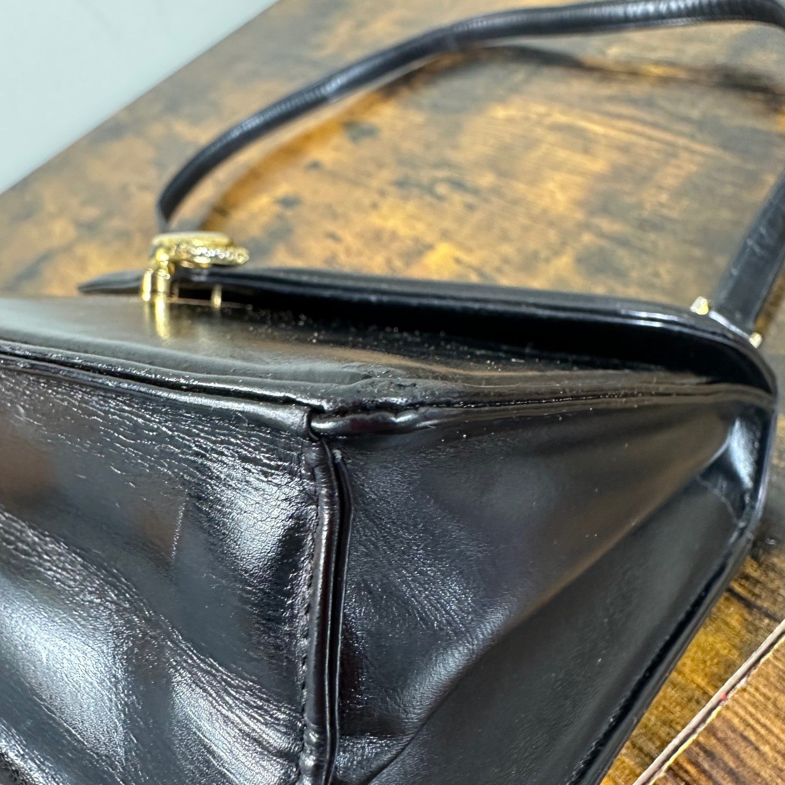 Vintage Gucci Black Leather Flap Chain Shoulder Handbag Evening Bag Authentic