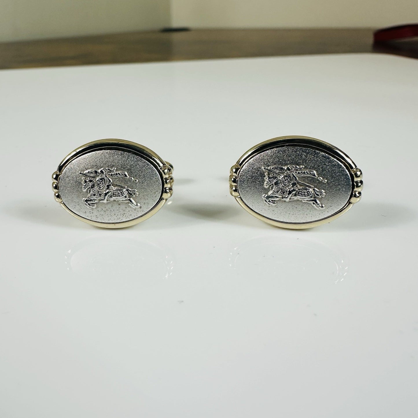 Burberry Knight Vintage Two Tone Gold Silver Cufflinks Authentic 